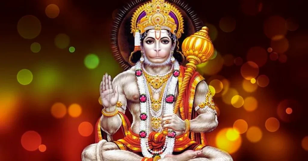 శ్రద్ధతో హనుమాన్ చాలీసా పఠిస్తున్న భక్తుడు – నూనె దీపం, హనుమంతుడి విగ్రహంతో పూజా దృశ్యం